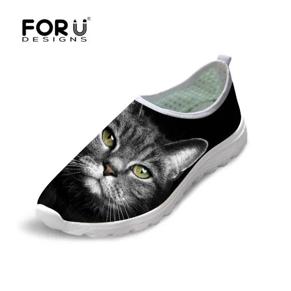 Cute Style Animal Dog Cat Printing Air Mesh Shoes for Women Beach Loafers