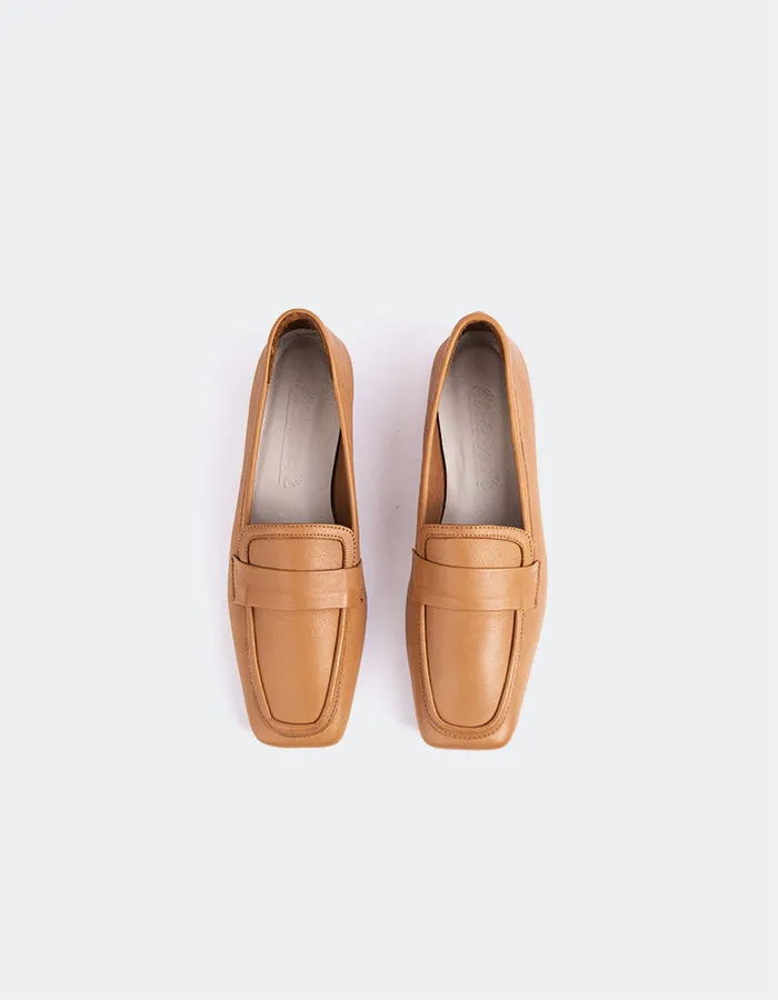 Brescia Tan Leather Fur Mule Loafers