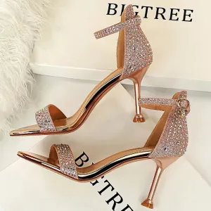 Shoes Rhinestone High Heels Pumps Heels Party Shoes Open Toe Sunflower Sandals