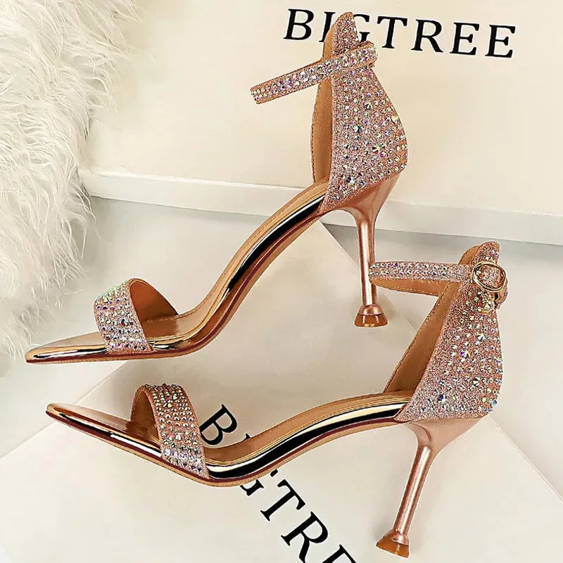 Shoes Rhinestone High Heels Pumps Heels Party Shoes Open Toe Sandals Comfortable
