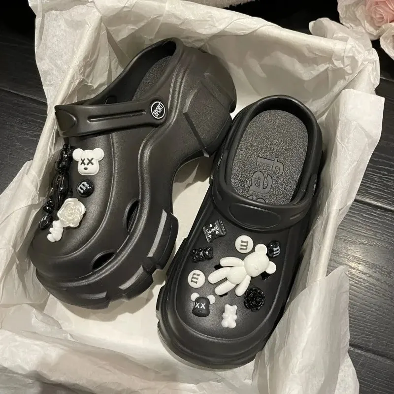 Summer Women Clogs Quick Dry Wedges Platform Garden Shoes Beach Sandals Home Slippers Thick Sole Increased Flip Flops for Women Flip Flops On Feet