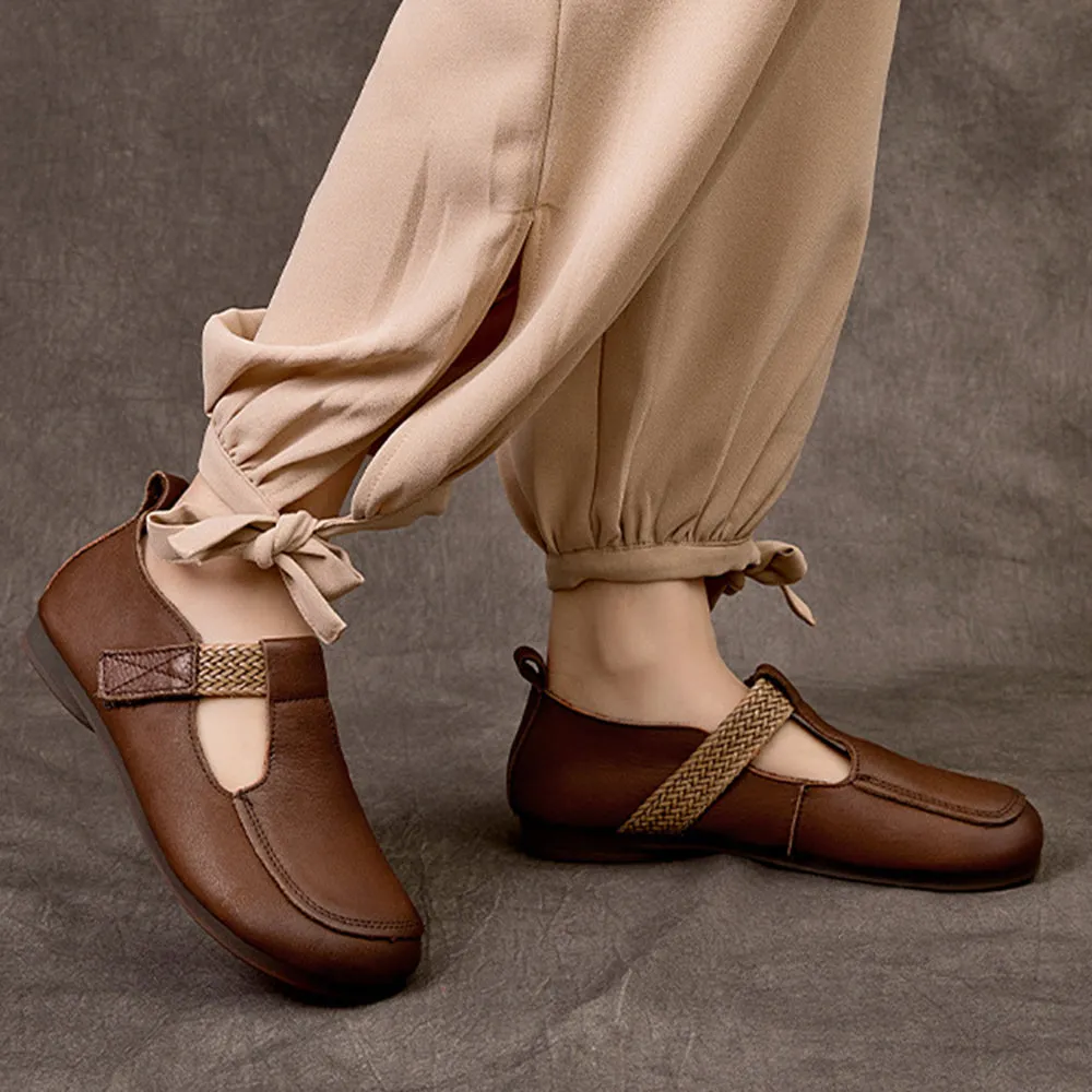 Woven Strap Women Velcro Flat Shoes Flat Shoes With Gold Chain