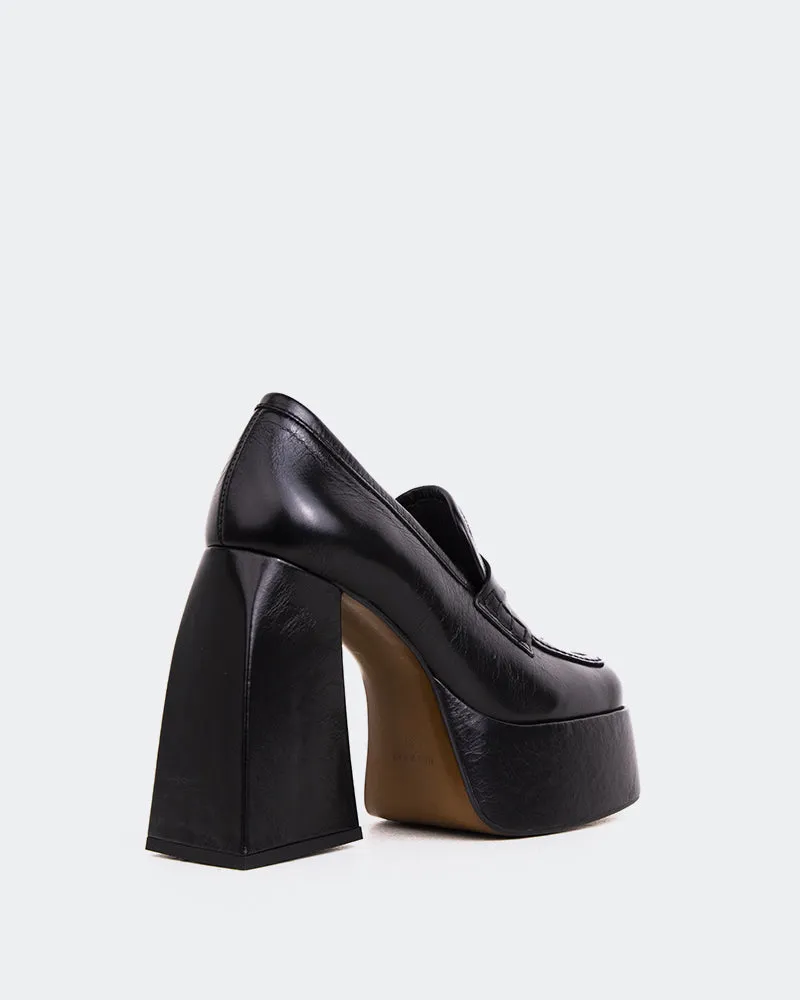 Echo Black Leather Woven Penny Loafers