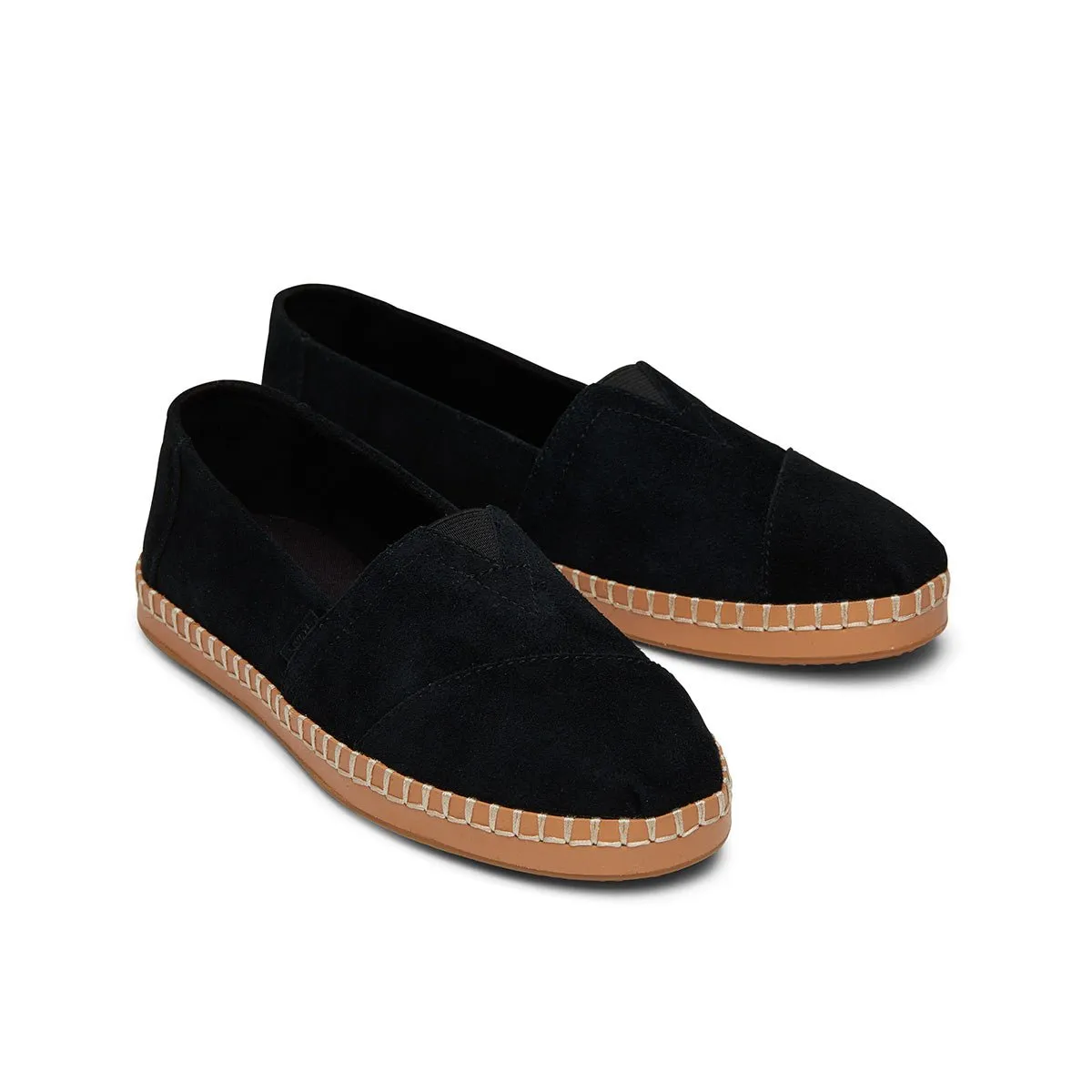 Booties Slip On TOMS Espadrille Alpargata Leather Wrap Women - Black Suede Canvas