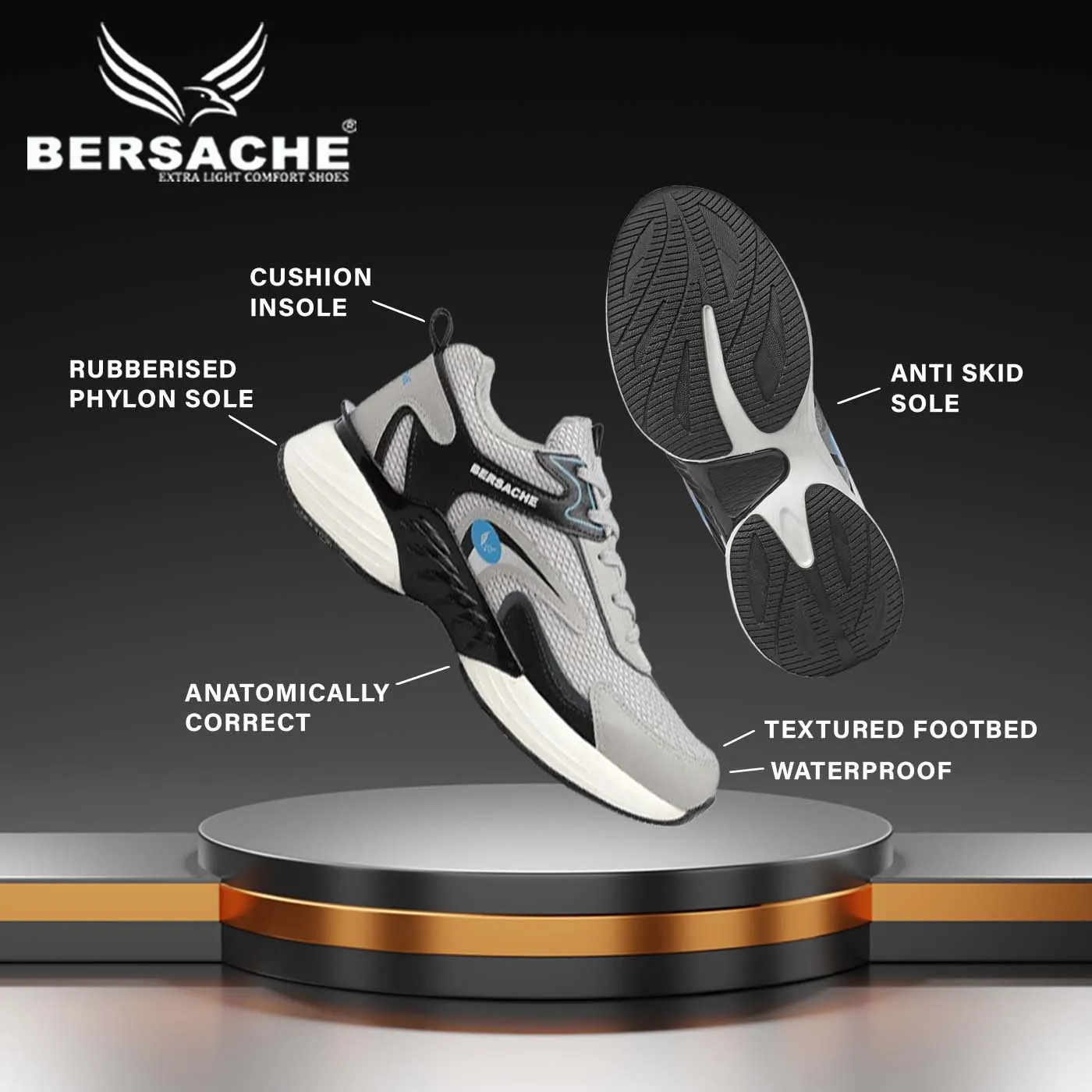 Slippers Eu Size Bersache Premium Sports ,Gym, Trending Stylish Running Shoes For Men (9182-Grey)