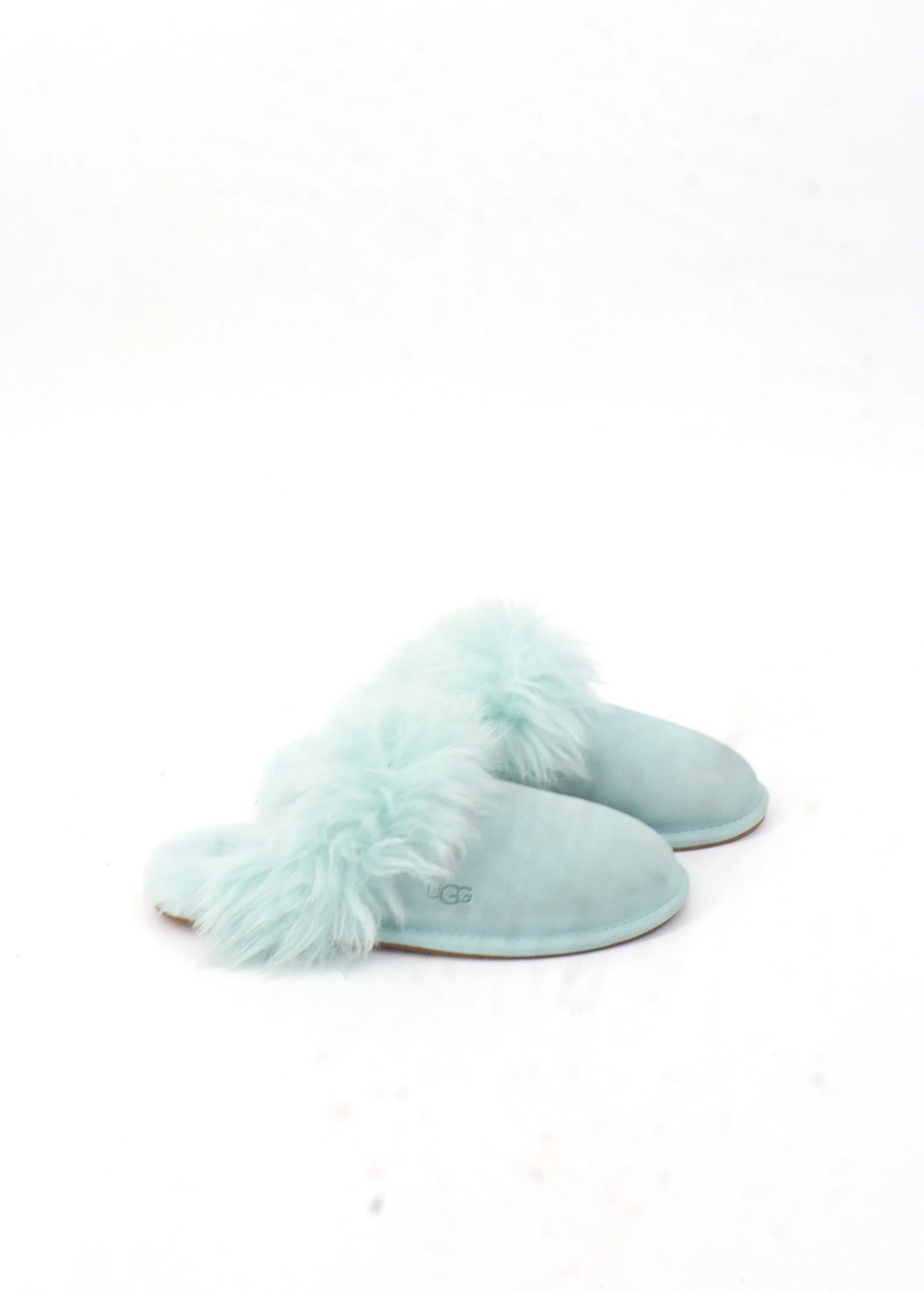 Women's Fur Slippers,Light Blue Boat Slippers