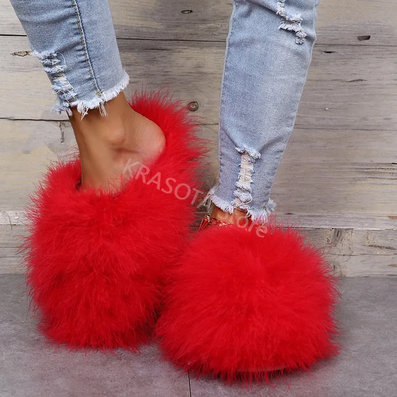 Colors Of California Flip Flops Slippers Woman Ostrich Fur Women Shoes Flat Slipper Women's Flip Flops Brand Ladies Sandals Female Flipflop Luxury Sandal