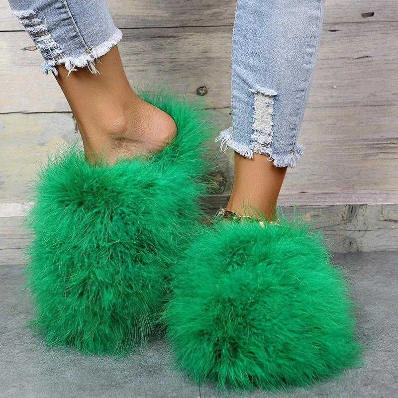 Flip Flops In Office Slippers Woman Ostrich Fur Women Shoes Flat Slipper Women's Flip Flops Brand Ladies Sandals Female Flipflop Luxury Sandal