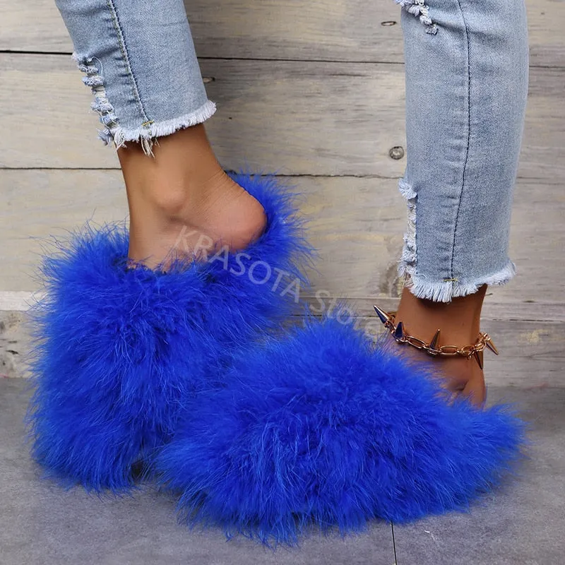 Slippers Woman Ostrich Fur Women Shoes Flat Slipper Women's Flip Flops Brand Ladies Sandals Female Flipflop Luxury Sandal Easy Street Stevie Flip Flops