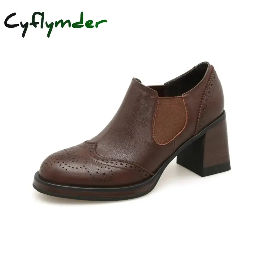 Gianni Versace Loafers Cyflymder 2024 New Spring Genuine Leather Women Shoes Round Toe Women Pumps Brogue Designs Shoes for Women High Heel Loafers Ladies Shoes