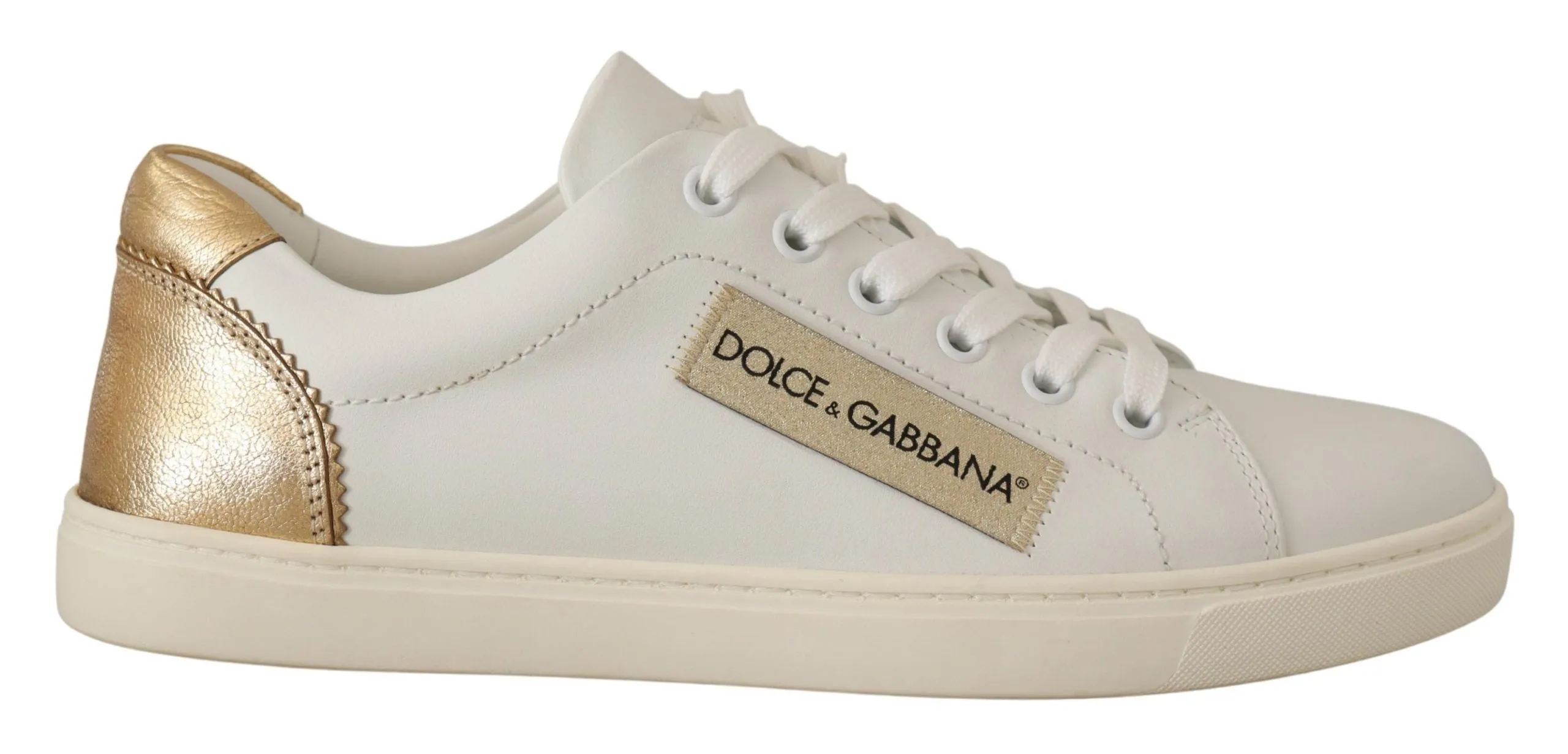 Luxury Sneakers Dolce & Gabbana White Gold Leather Low Top Sneakers