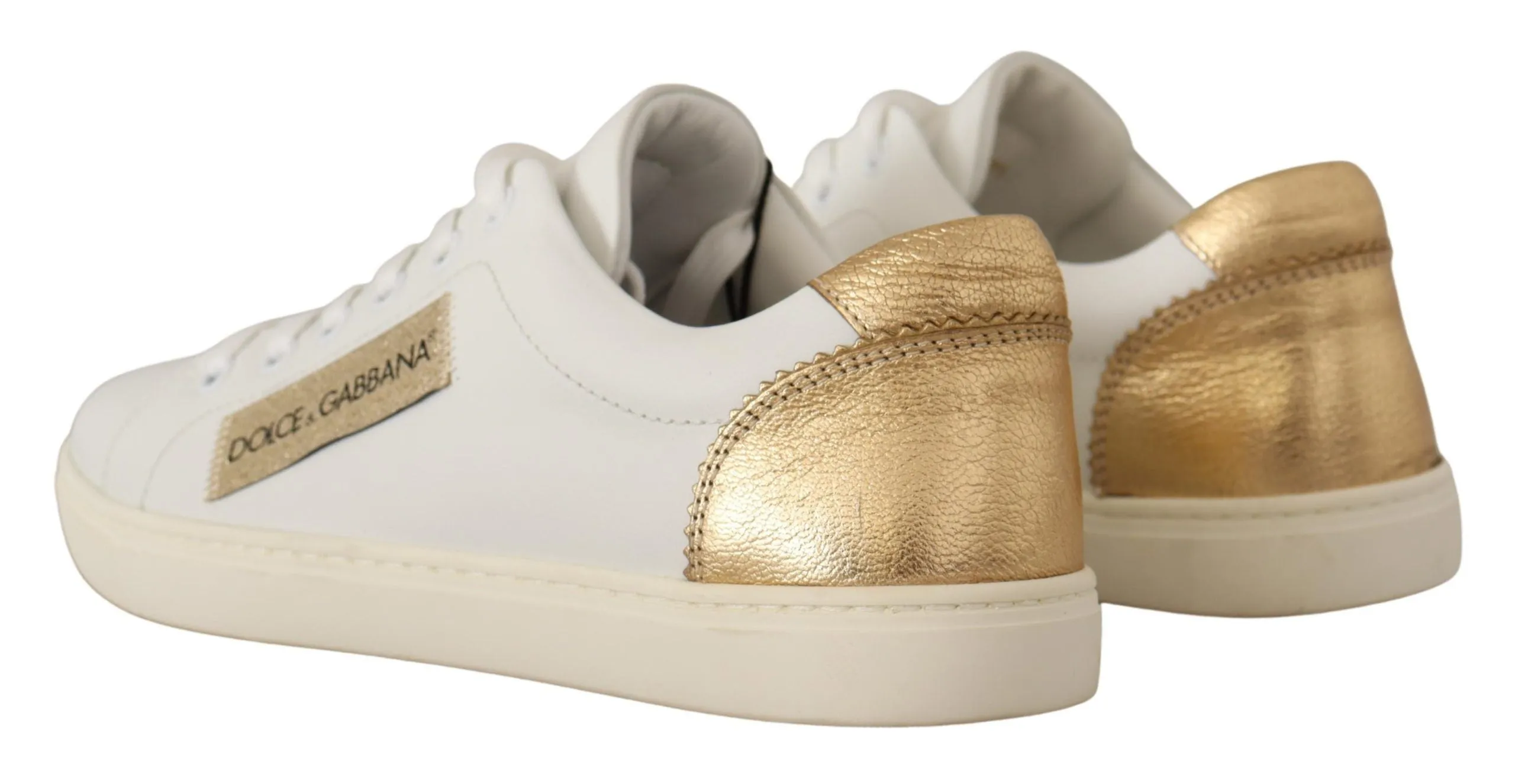 Dolce & Gabbana White Gold Leather Low Top Sneakers 2002r Sneakers