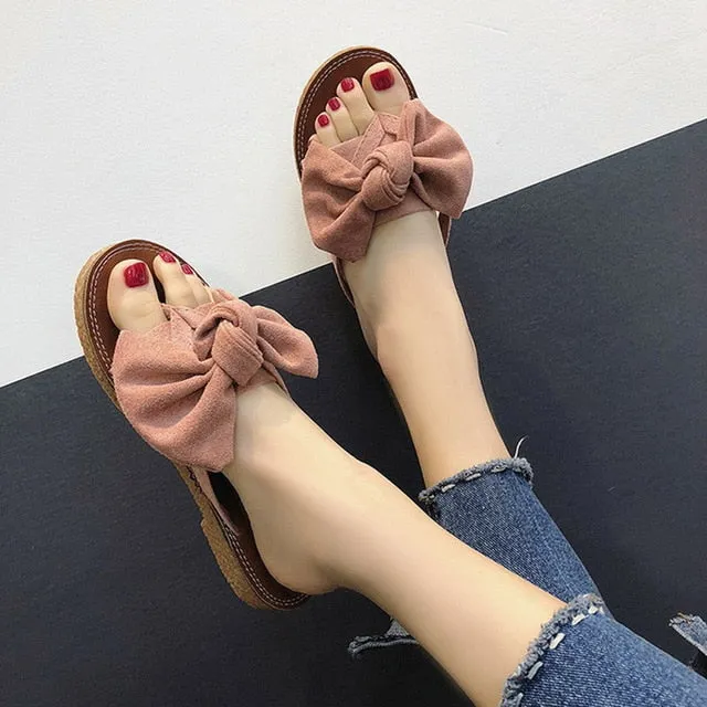 Flip Flops Canvas WENYUJH 2019 Women Bow Summer Sandals Slipper Indoor Outdoor Flip-flops Beach Shoes New Fashion Female Casual chanclas mujer