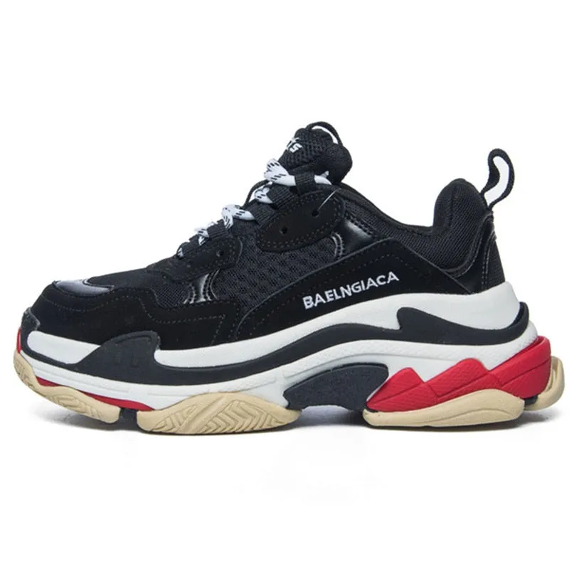 Sneakers Platform Leather Mesh Sports Sneakers Lace Up Thick Bottom Insulated Sneakers