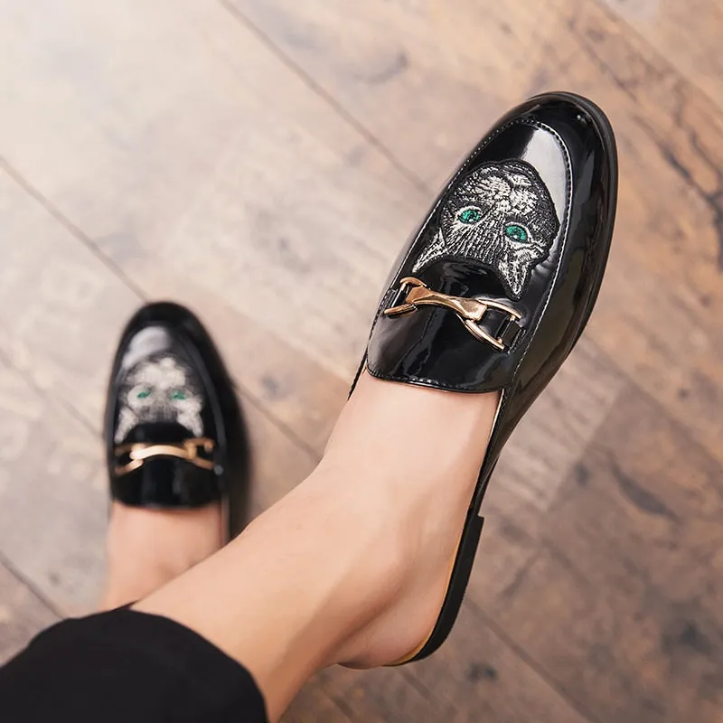 Ferragamo Ornament Loafers UYO Men's Italian Cat Print Backless Loafers