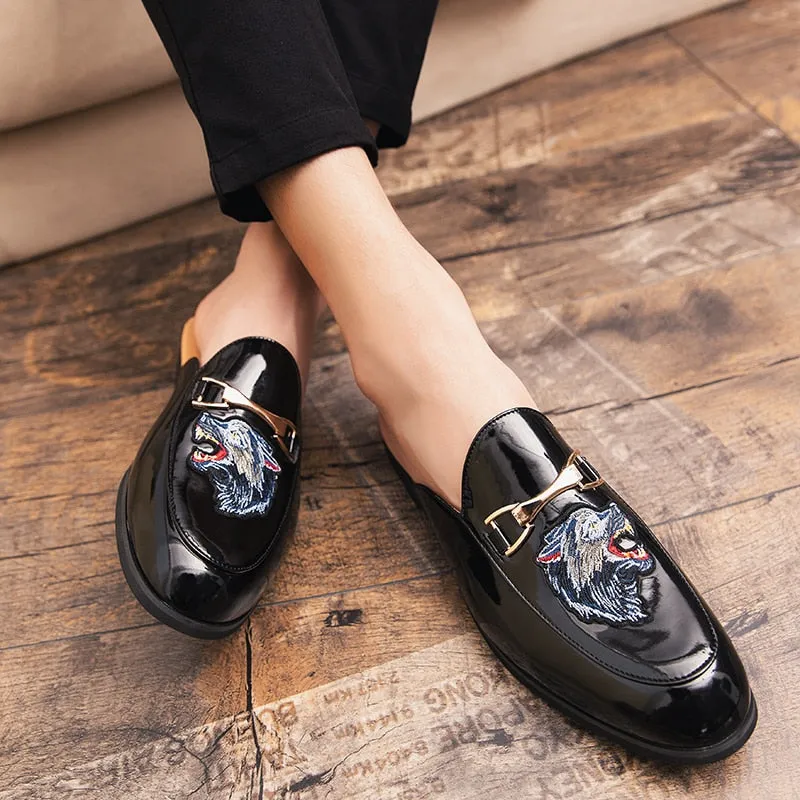 Loafers Shoes UYO Men's Italian Cat Print Backless Loafers