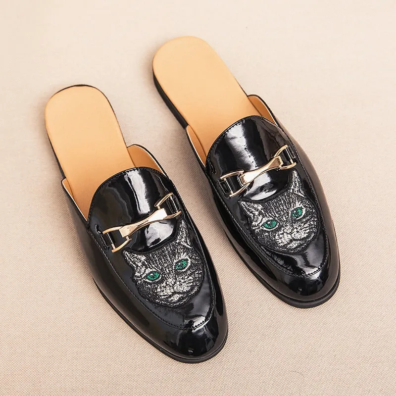 UYO Men's Italian Cat Print Backless Loafers Loafers Made In Italy