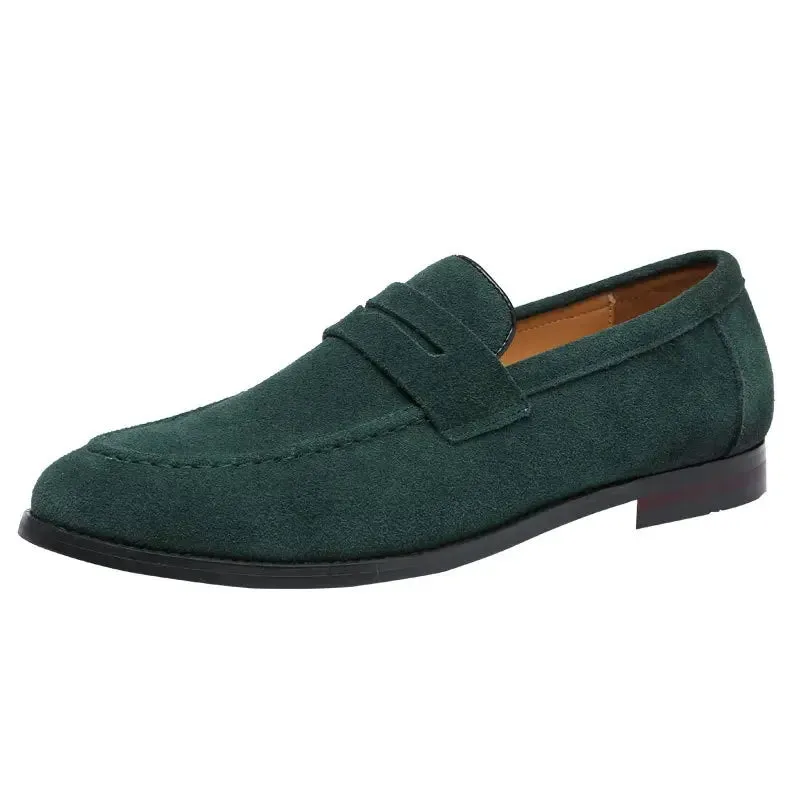 Wiaofellas Classic Style Frosted Leather Men Soft Loafers Men Flats Comfortable Driving Shoes Slip on Loafers Moccasins Green Casual Shoes Loafers Women's