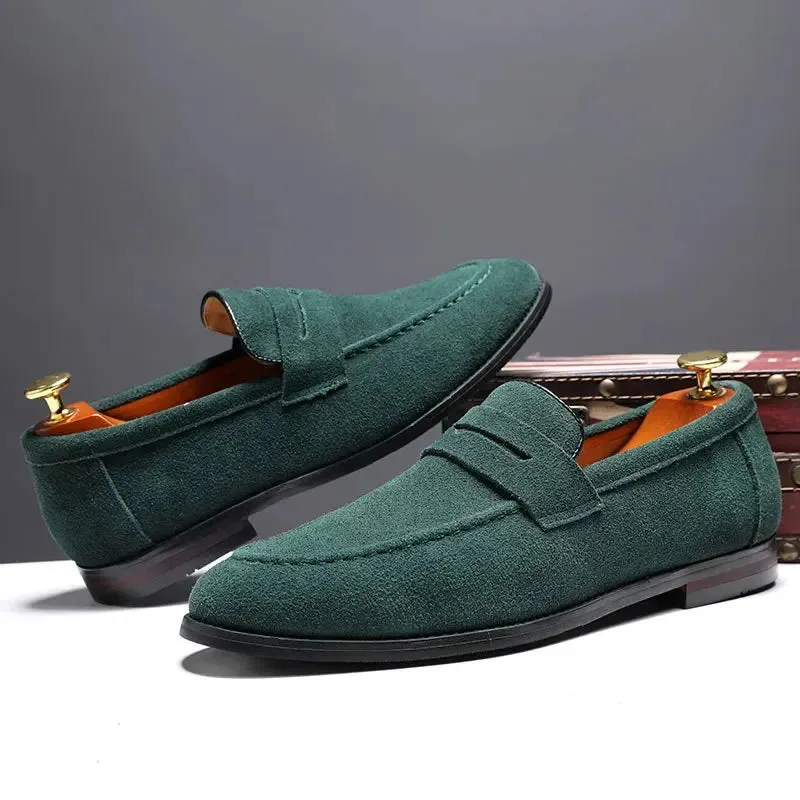 Yacht Loafers Wiaofellas Classic Style Frosted Leather Men Soft Loafers Men Flats Comfortable Driving Shoes Slip on Loafers Moccasins Green Casual Shoes