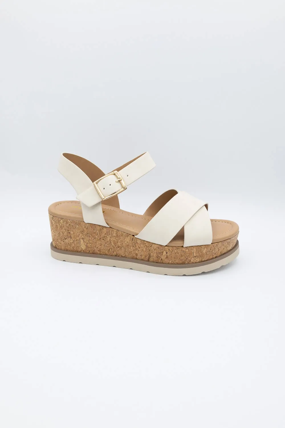 Foot Sandals Soda Clever Criss Cross Platform Sandals for Women in Beige | CLEVER-S BEIGE