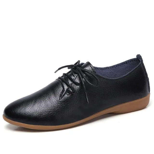 STQ 2020 Spring Women Oxford Shoes Ballerina Flats Shoes Women Genuine Leather Shoes Moccasins Lace Up Loafers White Shoes 051 Loafers Prada