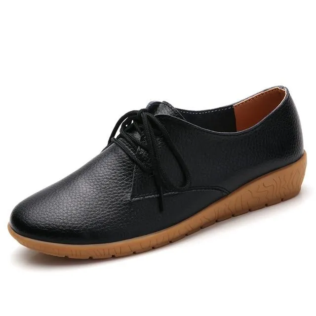 Crossword Clue Loafers STQ 2020 Spring Women Oxford Shoes Ballerina Flats Shoes Women Genuine Leather Shoes Moccasins Lace Up Loafers White Shoes 051