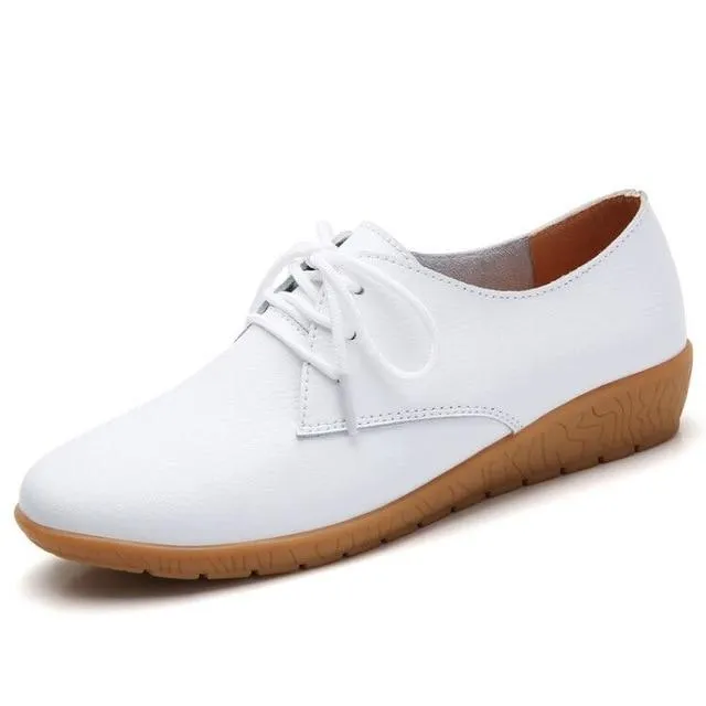 STQ 2020 Spring Women Oxford Shoes Ballerina Flats Shoes Women Genuine Leather Shoes Moccasins Lace Up Loafers White Shoes 051 Loafers Size 12