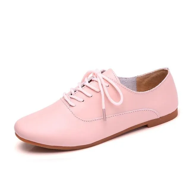 Celeb Loafers STQ 2020 Spring Women Oxford Shoes Ballerina Flats Shoes Women Genuine Leather Shoes Moccasins Lace Up Loafers White Shoes 051