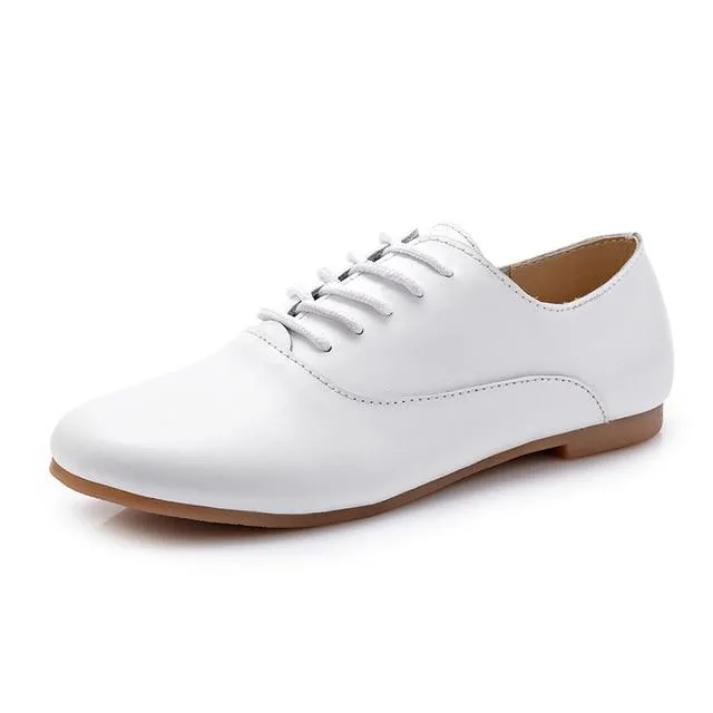 STQ 2020 Spring Women Oxford Shoes Ballerina Flats Shoes Women Genuine Leather Shoes Moccasins Lace Up Loafers White Shoes 051 Loafers Station Albany