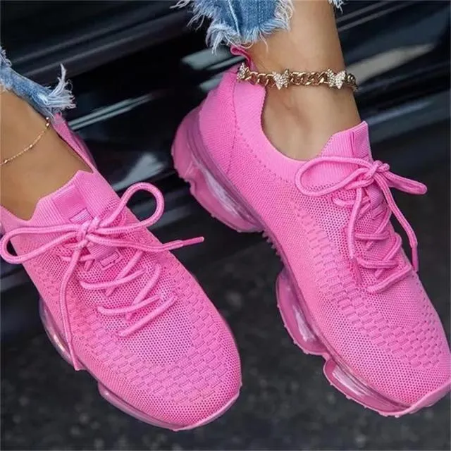 Mix Colors Stretch Fabric Ladies Lace Up Casual Vulcanized Shoes Sports Shoes Crew Socks With Sneakers