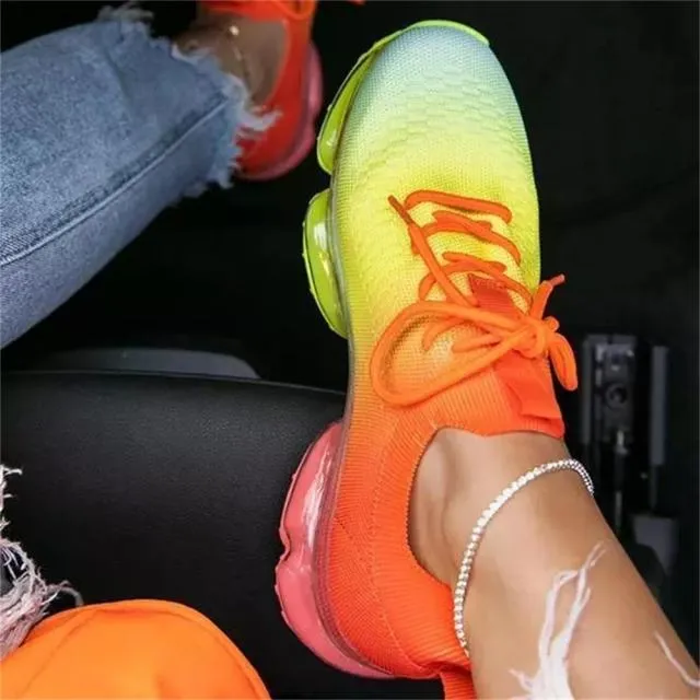 Silver Sneakers Medicare Mix Colors Stretch Fabric Ladies Lace Up Casual Vulcanized Shoes Sports Shoes