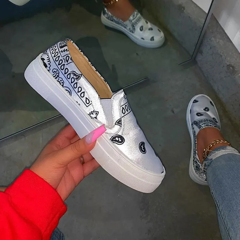 Dropship Women Flat Loafers Print Leather Vulcanized Shoes Summer Spring Women Casual Shoes Round Toe Woman Girls Shoes Alexandre Birman Loafers