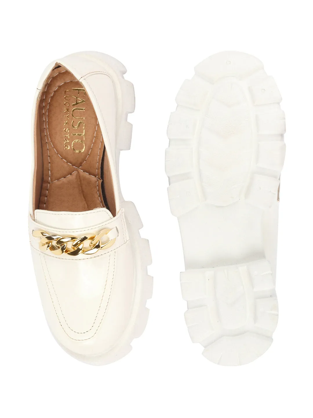 Women White Patent Leather Shiny Chain Buckle Classic Casual Slip On Loafer Shoes Naturalizer Darry Loafers