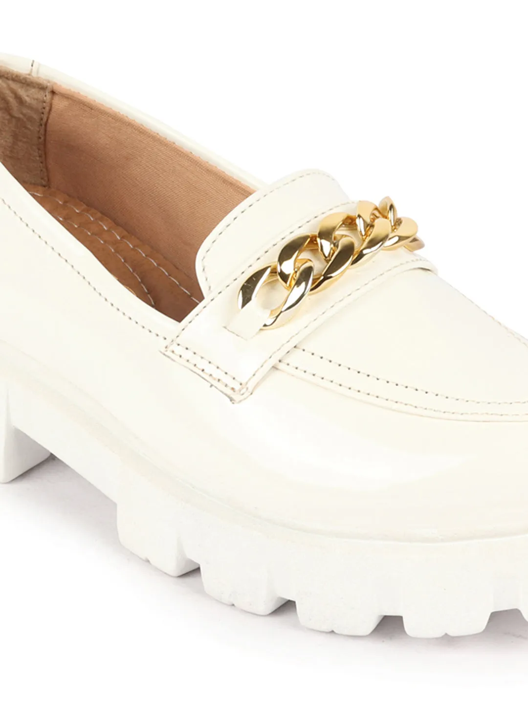 Shoes Uae Loafers Women White Patent Leather Shiny Chain Buckle Classic Casual Slip On Loafer Shoes