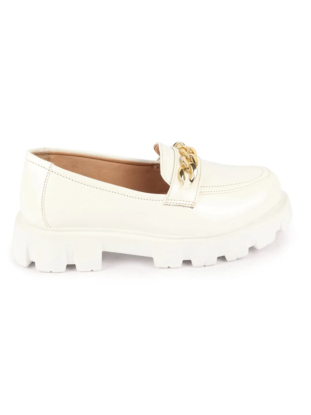 Butterfly Loafers Women White Patent Leather Shiny Chain Buckle Classic Casual Slip On Loafer Shoes