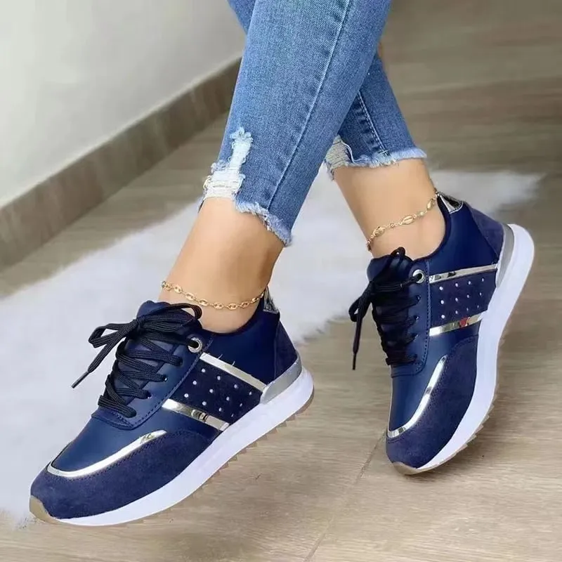 2023 Women Sneakers Platform Shoes Leather Patchwork Casual Sport Shoes Ladies Outdoor Running Vulcanized Shoes Zapatillas Mujer Casual Athletic Sneakers