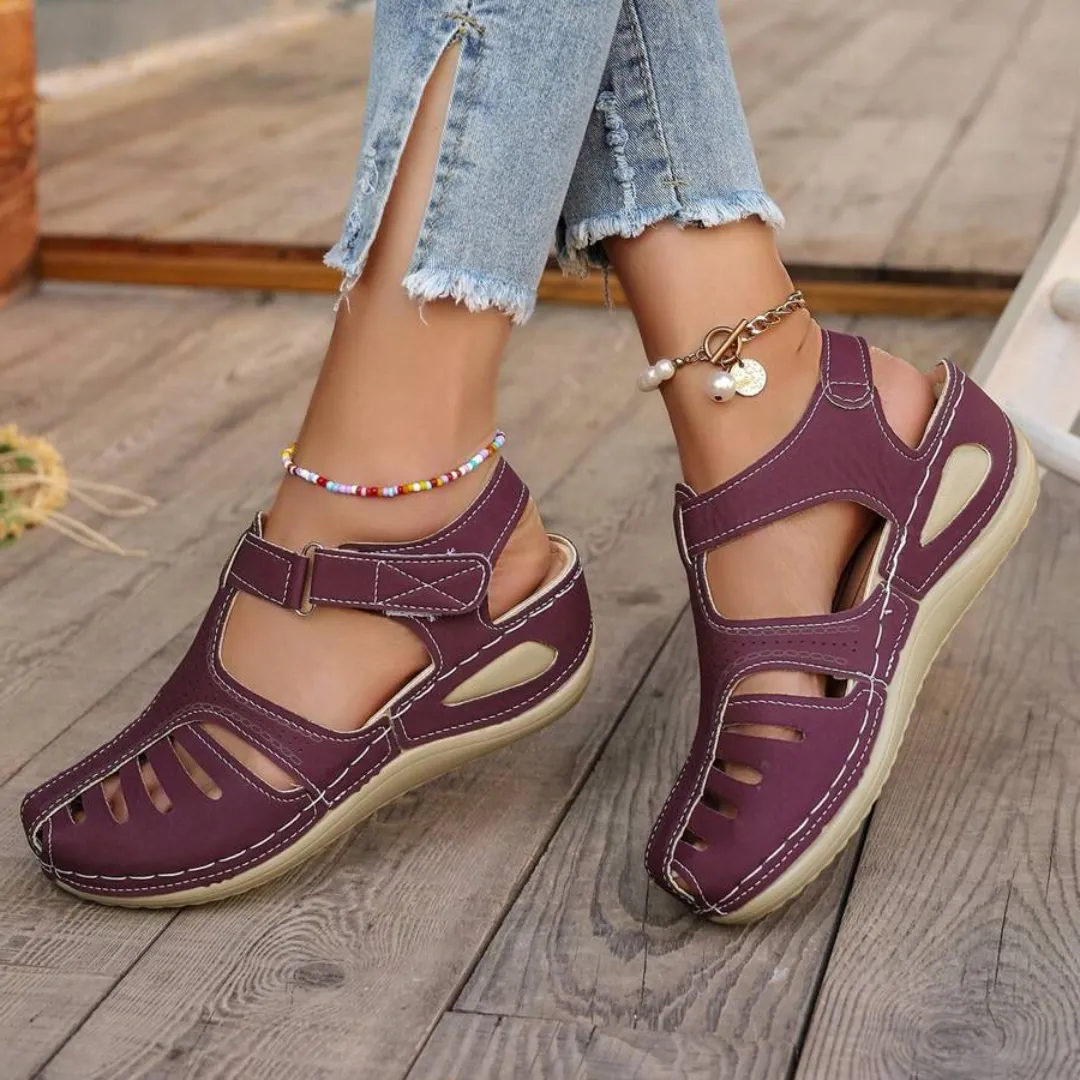 Airfleek Arch Support Wide Toe Box Closed Toe Sandals Strappy Heel Sandals