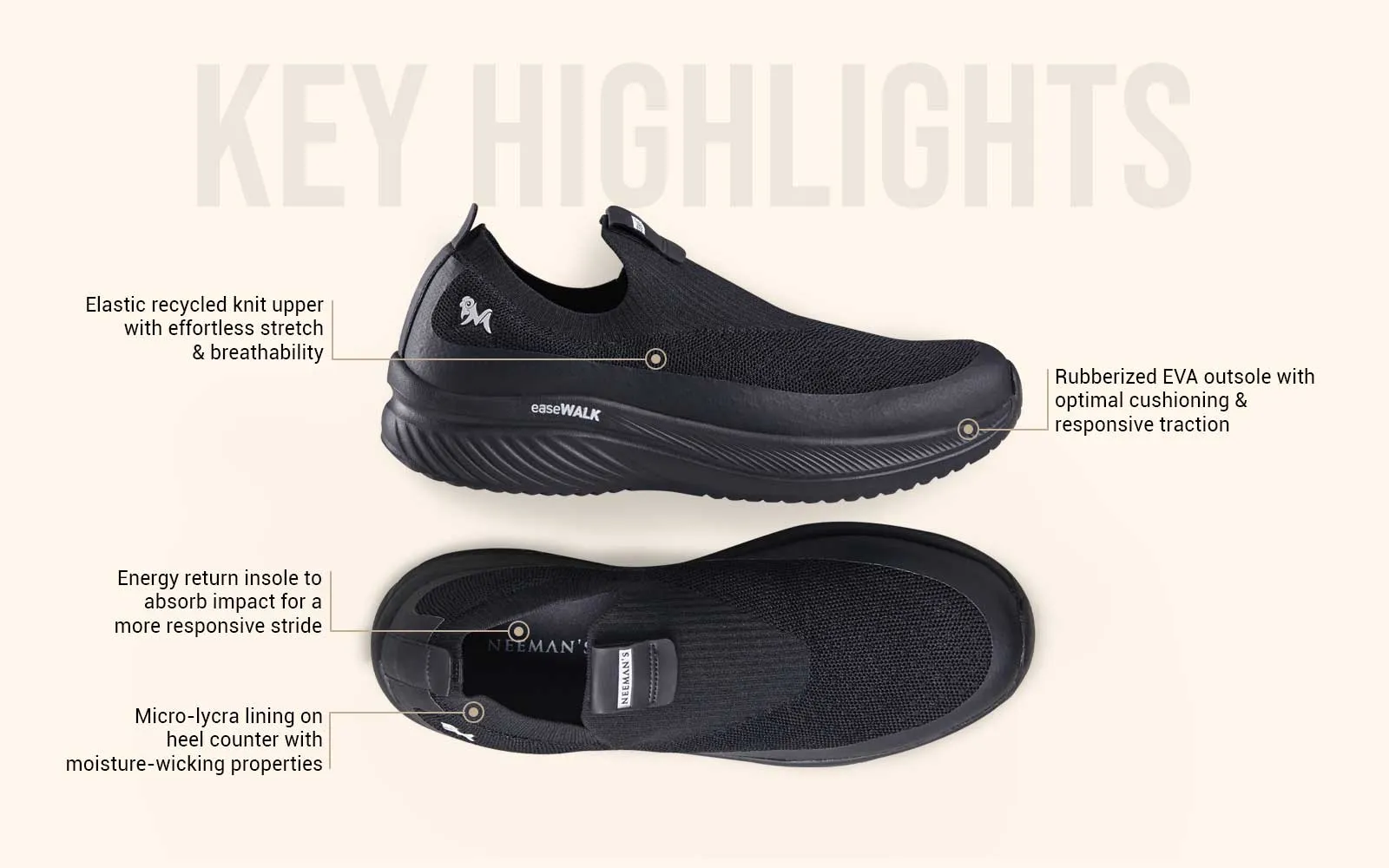 Slip-on Logo Sneakers Ease Walk Slip Ons : Black