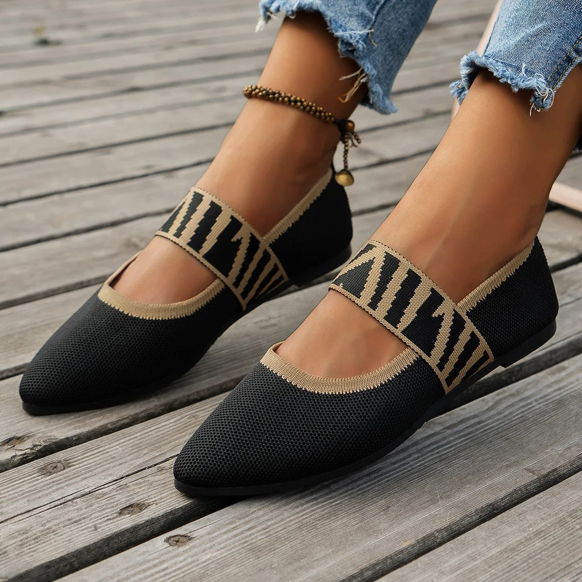 Loafers And Moccasins Striped Flats Shoes Fashion Casual Pointed Toe Loafers Lazy Shoes For Women