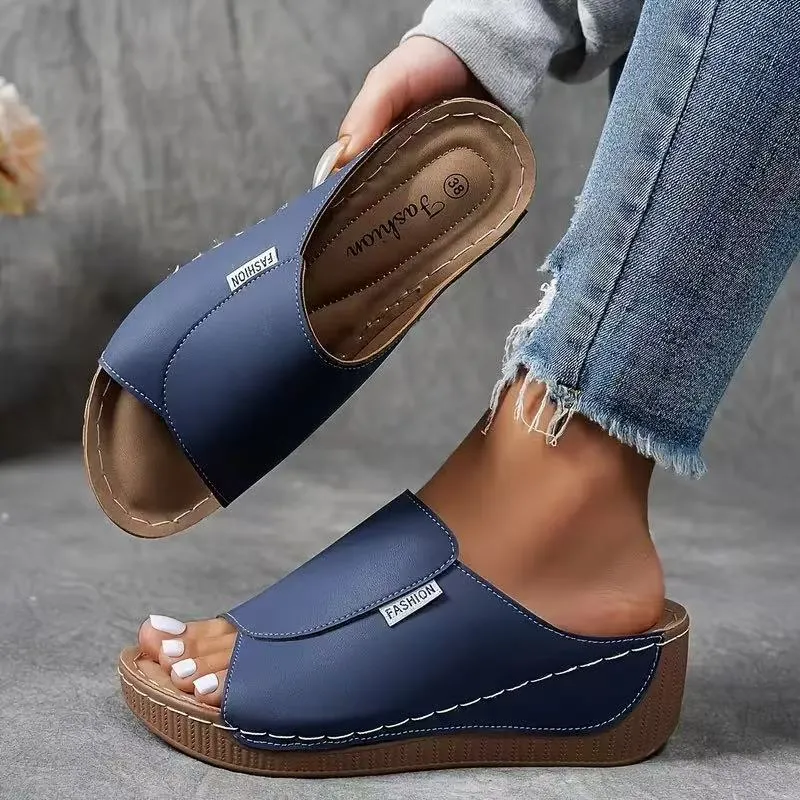  50% off!  2025 Women's leisure mules with wedge heel Comfortable Leather Sandals