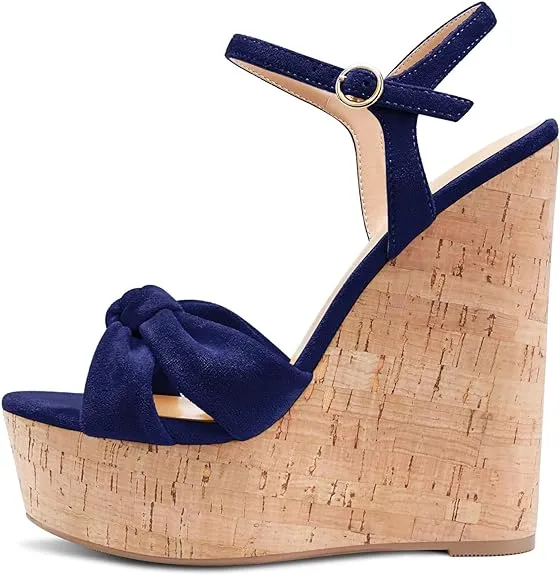 Hiking Sandals NEW Aachcol Women Cork Wedge Sandals Platform High Heel Peep Open Toe Ankle Strap Slingback Clear Dress Shoes Classic Cute, Sz 7 , Navy Blue Suede, Retails $87 