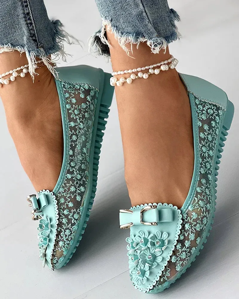 Summer Breathable Solid Color Vulcanized Shoes Floral Embroidery Bowknot Loafers Women Non-slip Flower Sneakers Size 14 Penny Loafers