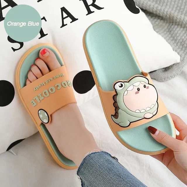 Summer Women Cute Animal Floor Flat Shoes Indoor Flip Flops Non-Slip Bathroom Home Slippers Female Beach Shoe Flip Flops Made From Recycled Tires