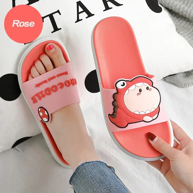 Frayed Flip Flops Summer Women Cute Animal Floor Flat Shoes Indoor Flip Flops Non-Slip Bathroom Home Slippers Female Beach Shoe
