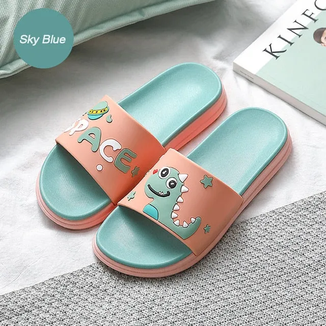 Low Profile Flip Flops Summer Women Cute Animal Floor Flat Shoes Indoor Flip Flops Non-Slip Bathroom Home Slippers Female Beach Shoe