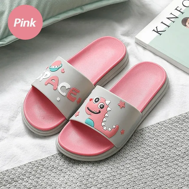 Summer Women Cute Animal Floor Flat Shoes Indoor Flip Flops Non-Slip Bathroom Home Slippers Female Beach Shoe Cherry Print Flip Flops