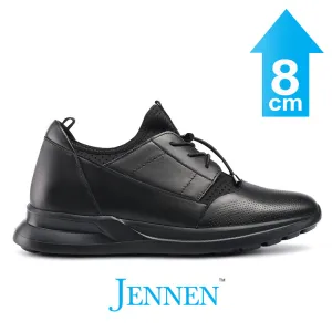 Mr. Joe 8cm | 3.2 inches Casual Lace Up Black Elevator Shoes for Men Italian Leather Sneakers