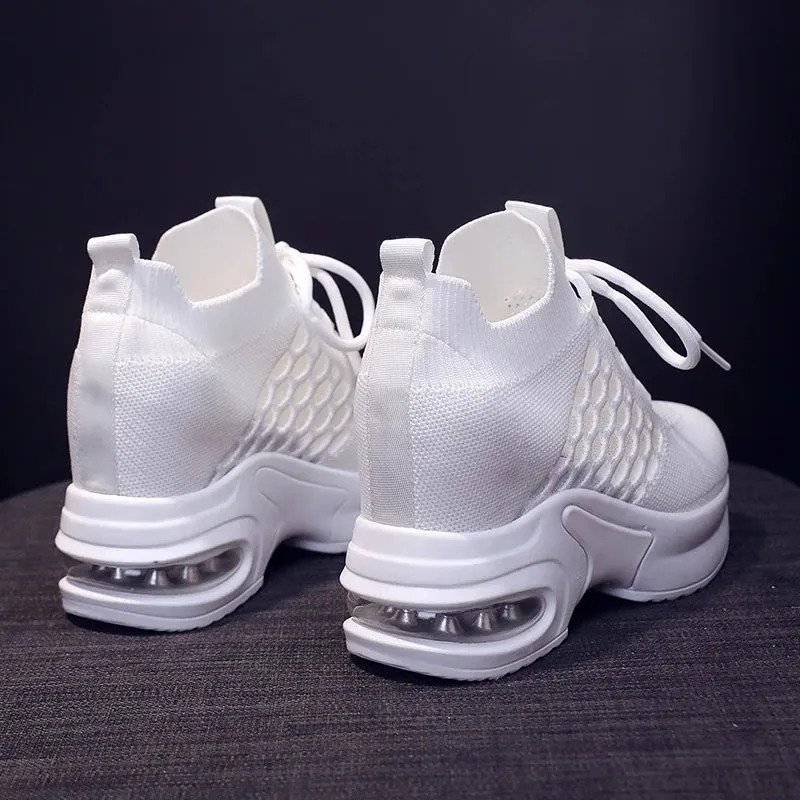 New Sneakers 2025 Breathable Mesh Sneakers Summer 9CM Hollow Out Sport White Shoes Woman Wedge Casual Chunky Shoes High Platform Dad Shoe Mujer