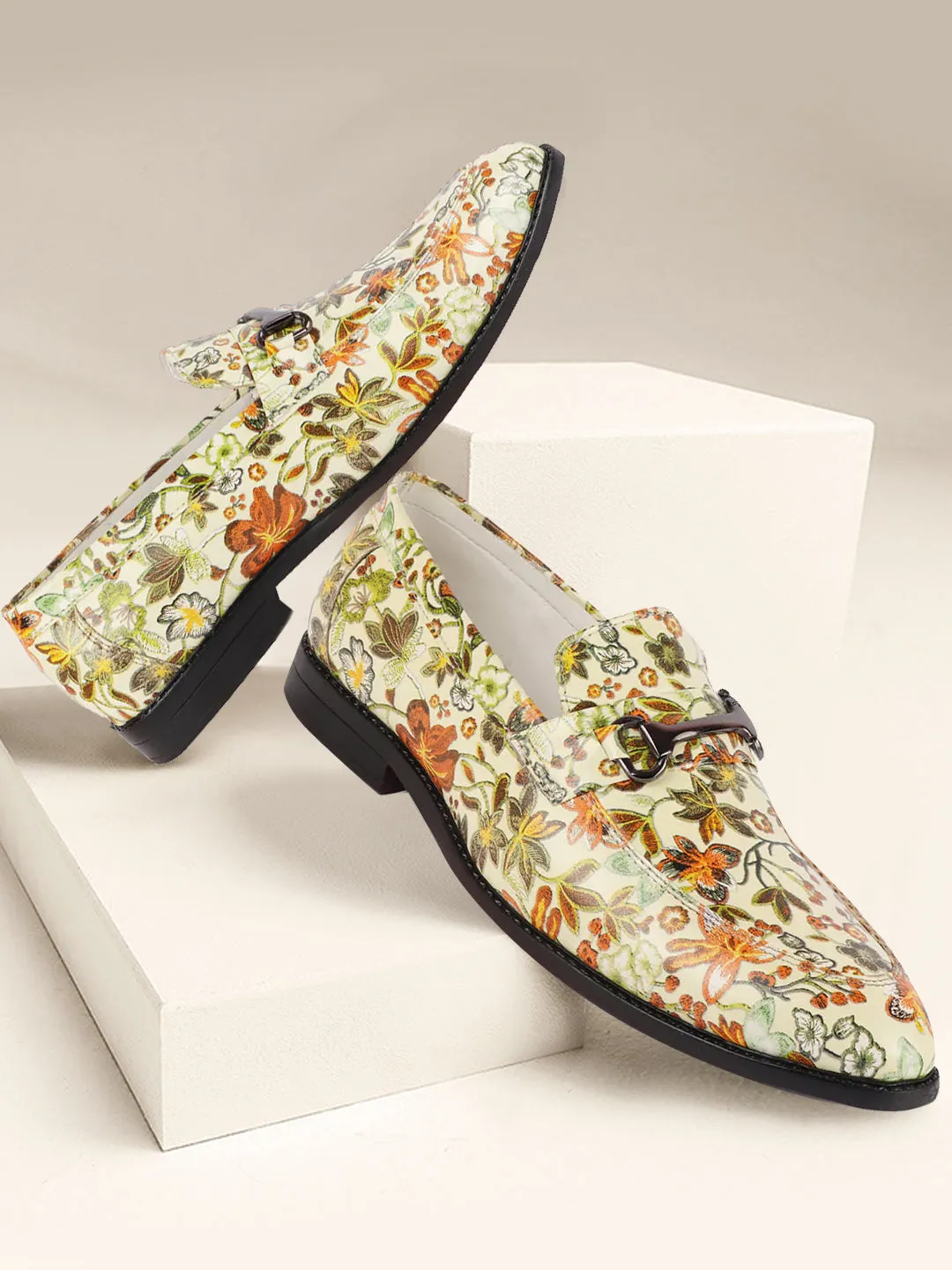 Loafers In Jeans Men Olive Floral Print Horsebit Buckle Weekend Wedding Evening Party Shoes Loafers