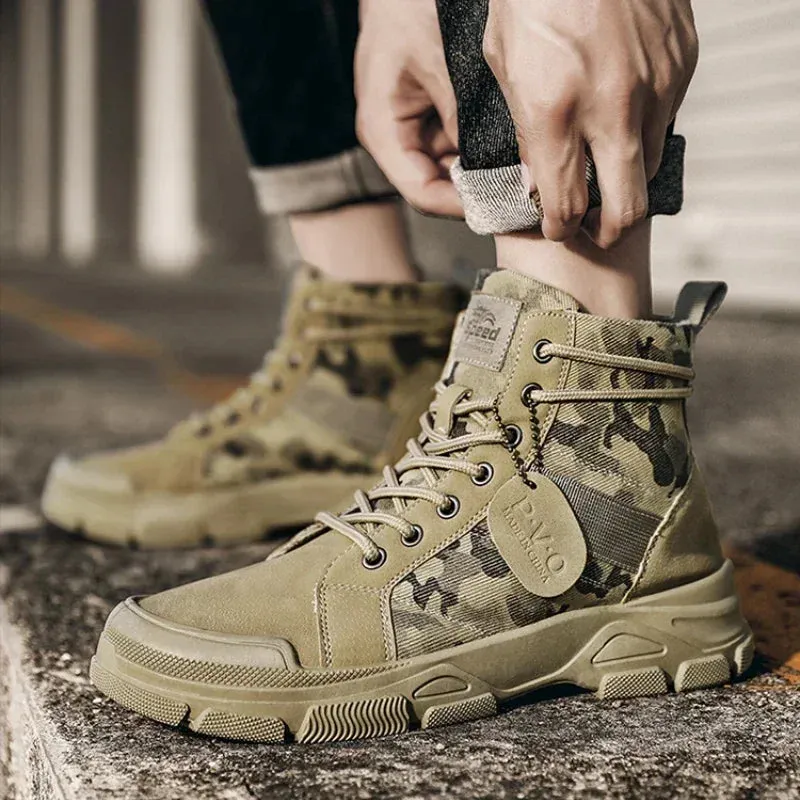 Camouflage Boots for Men Autumn Winter Platform Desert Military Boots Outdoor High-top Shoes Men Ankle Boots Buty Robocze Meskie Work Boots Soft Toe